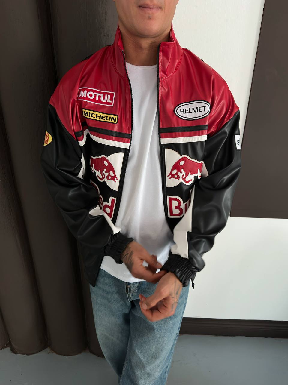 leather redbull jacket