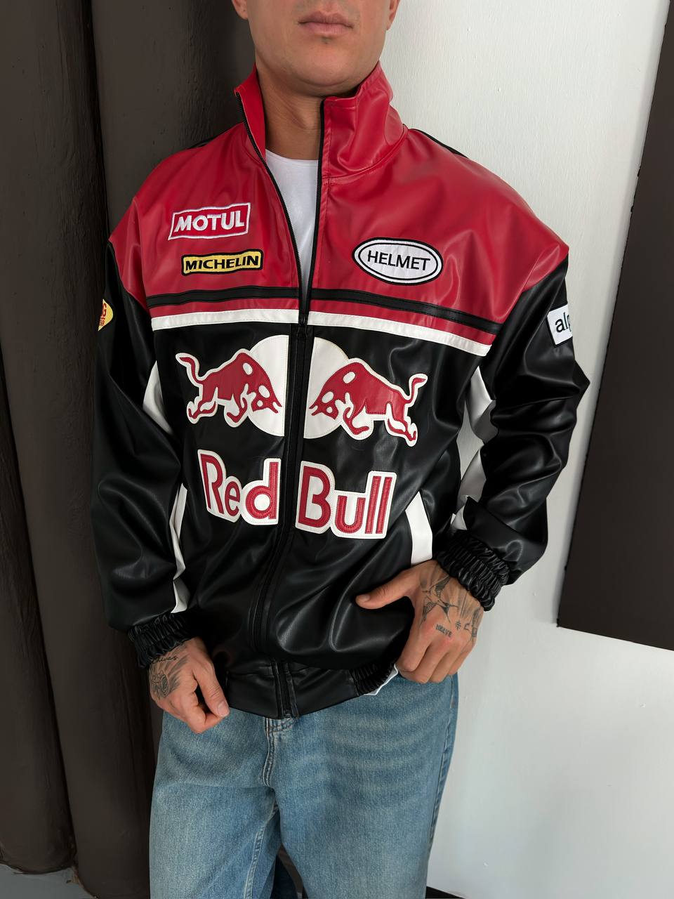 leather redbull jacket